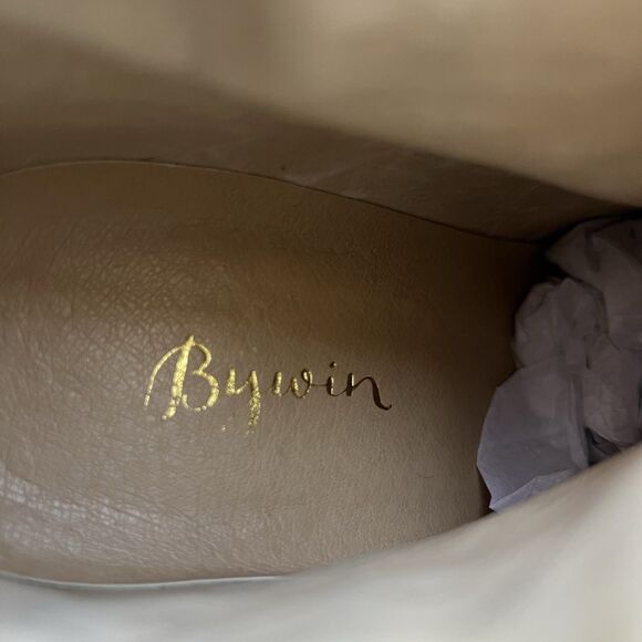 Bywin Black Suede Block Heel Ankle Booties Mirror Like Accents Women US 6.5  Zip - Picture 14 of 16